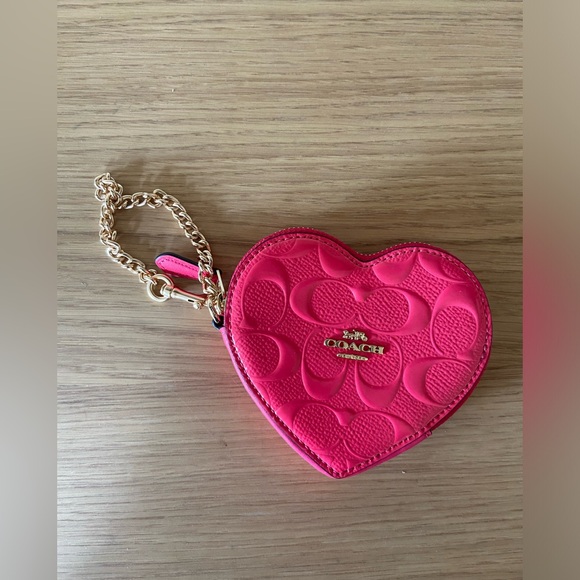 Coach Accessories - Coach Pink Heart Coin Case in Signature Leather